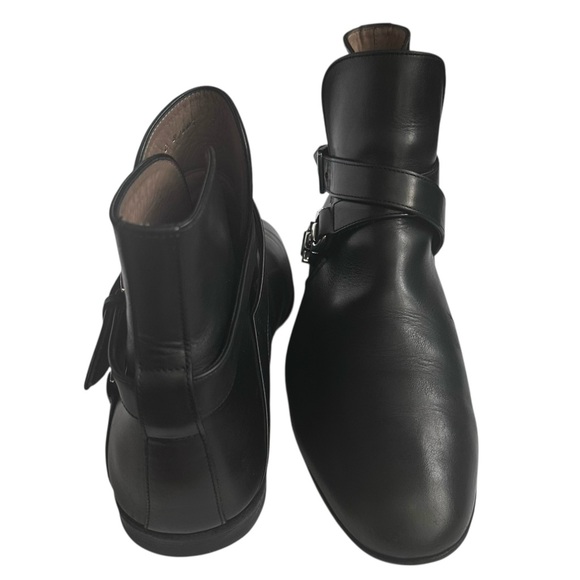 Salvatore Ferragamo Gancini Leather Monk Strap Ankle Boots Black US 8 1/2 Wide - Picture 2 of 16